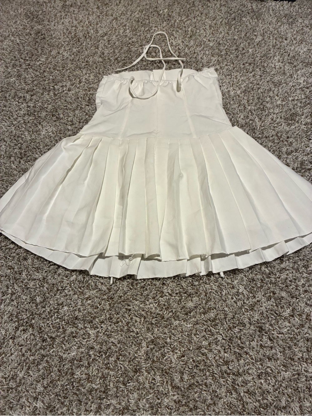 Women’s White Pleated Mini Dress with Spaghetti Straps